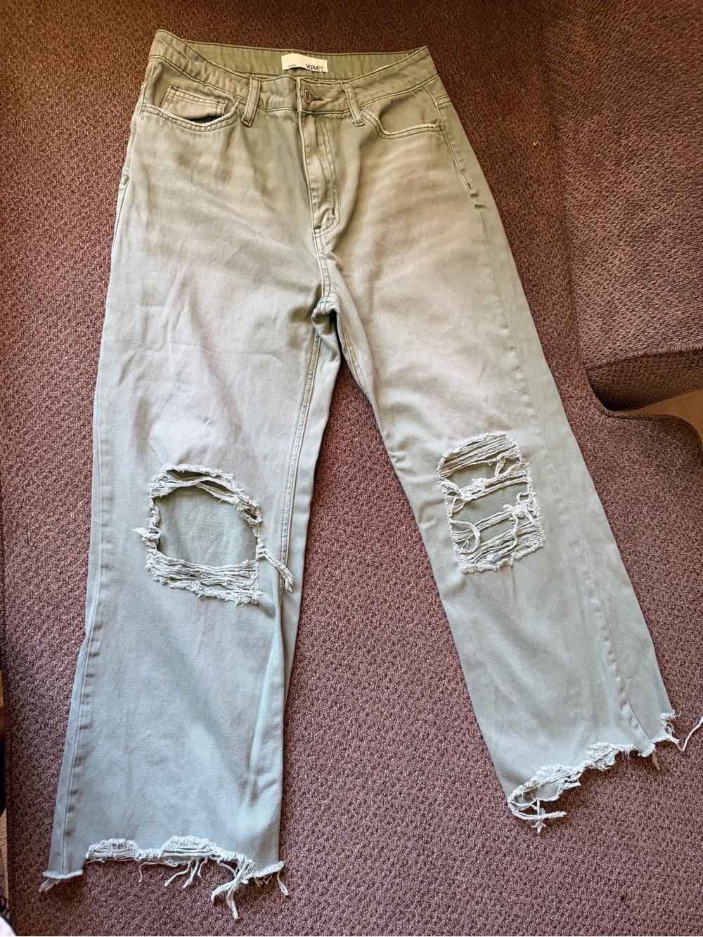 Vervet Women’s Distressed Straight-Leg Jeans in Sage Green